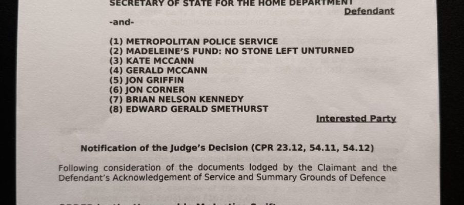 Judicial Review Madeleine McCann case.